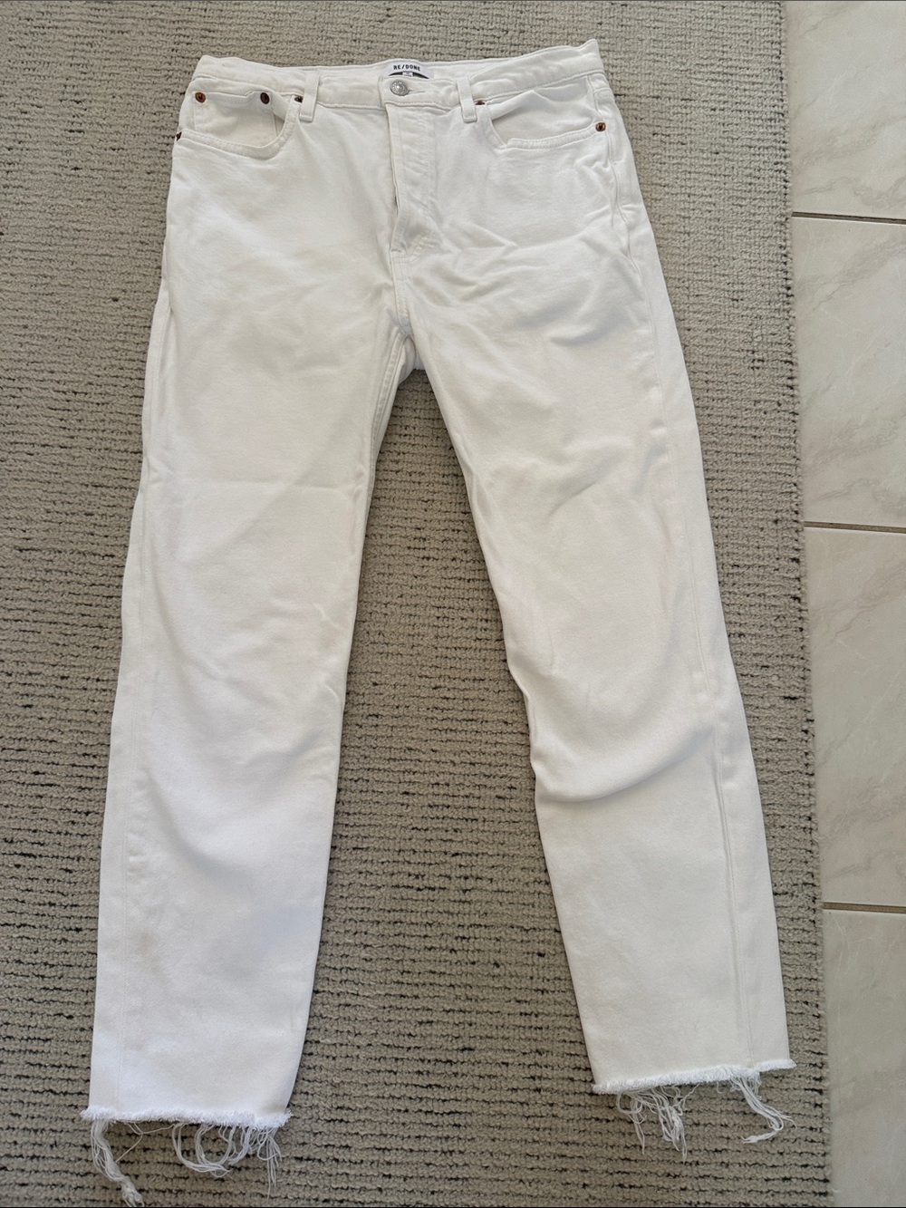 Re/Done White Cropped Straight-Leg Jeans